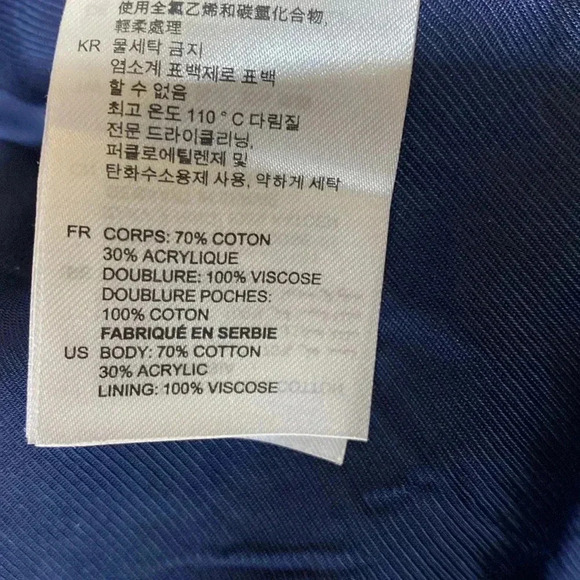 Sandro Paris Blue with Red Zig Zag Design Bolero Style Coat Jacket Blazer Size 8 - Picture 11 of 15